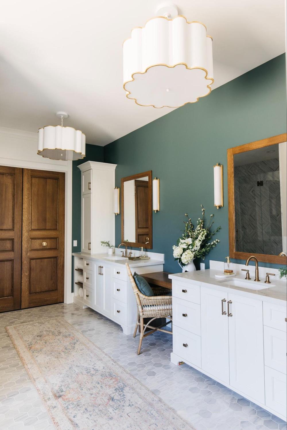 Traditional double vanity with inset cabinetry.